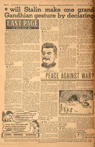 Abbas, Khwaja Ahmad (Columnist). Will Stalin Make One Grand Gandhian Gesture by Declaring. In <i>Blitz.</i> 12 May 1951 | Essay