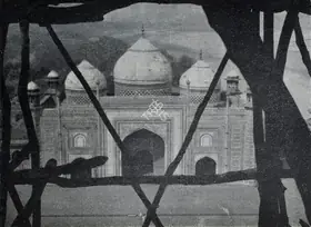 Unknown (Photographer). The Mosque Attached to the Taj Mahal Seen through the Scaffolding, n.d. | Contemporary Photograph