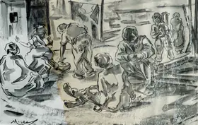 Misra, Hemanta (Artist). On the Courtyard, n.d. | Painting