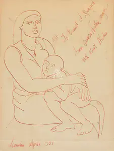 Souza, F.N. (Artist). Untitled (Mother and Child), 1951 | Drawing