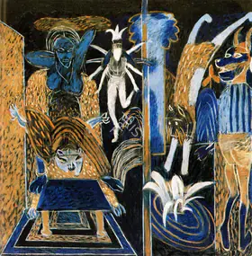 Subramanyan, K.G. (Artist). Odalisque and the jumping Cat, 1994 | Painting