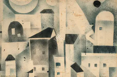 Sen, Sunil Madhav (Artist). Houses, n.d. | Painting