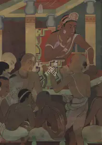 Haldar, A.K. (Artist). Kalidasa reciting his Immortal Meghdut Lyric at the Navratna Sabha of Sri Vikramaditya (Chandragupta II), 1952 | Painting