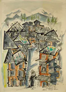 Pai, Laxman (Artist). Kashmir - Srinagar Mohalla, 1965 | Painting