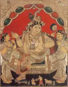 Tanjore School (Artist). Seated Krishna, 20th century | Painting