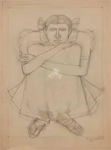 Shaw, Lalu Prasad (Artist). Girl with ribbons, 1991 | Drawing