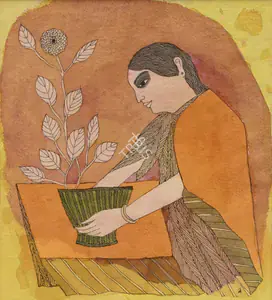 Narayan, Badri (Artist). Tending the Flower-Vase in Spring, 2005 | Painting