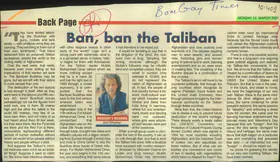 Dharker, Anil (Reporter). Ban, ban the Taliban, 12 March 2001 | Newspaper Clipping | 00850023