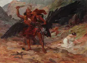 Muller, A.H. (Artist). Jatayu - Ravana and Sita, 1920s | Painting