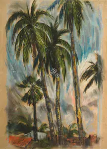 Mookherjea, Sailoz (Artist). Palms In Land, early 1950s | Painting