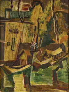 Santosh, G.R. (Artist). House-Boats on Dal Backwaters, 1954 | Painting