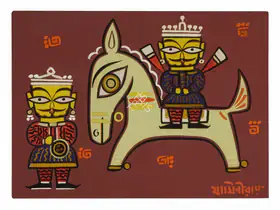 Roy, Jamini (Artist). Untitled (King on a horse with attendant), n.d. | Painting