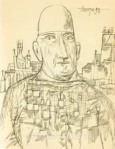Souza, F.N. (Artist). Head Of A Man, 1957 | Drawing