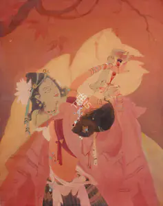 Chughtai MAR Artist Radha And Krishna Playing Holi Watercolour and wash heightened with gold on paper 1936 Painting F...