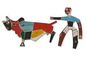 Husain, M.F. (Artist). Untitled (Farmer and Bull), c. late 1950s | Graphic Art