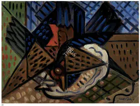 Baij, Ramkinkar (Artist). Cocks on the Table, n.d. | Painting