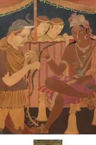 Haldar, A.K. (Artist). Surrender of Demetrius to the Sunga King Pushyamitra, 1953 | Painting