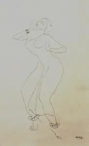 Hebbar, K.K. (Artist). Dancing Lady, 1985 | Drawing