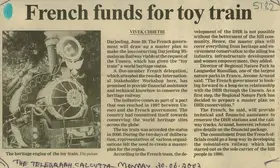 Chhetri, Vivek (Reporter). French Funds for toy Train, 30 June 2003 | Newspaper Clipping | 00850146