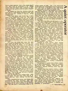 Venugopal, V. (Interviewer). A Quiet Operator. In <i>Sunday.</i> 3(48), p. 23. Calcutta: Ananda Bazar Patrika, 22 February 1976 | Conversation | CinemaEducation | 00802379