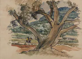 Abedin, Zainul (Artist). Untitled (Landscape with Figures), 1955 | Painting