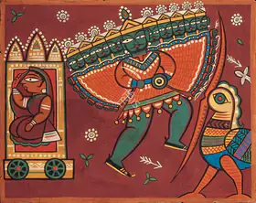 Roy, Jamini (Artist). Ravana, Sita and Jatayu, late 1940s | Painting