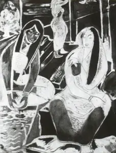 Mazumdar, Nirode C. (Artist). Women on the Steps, n.d. | Graphic Art