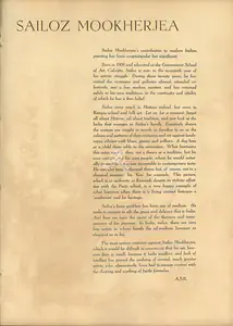 R., A.S. (Essayist). Seven Contemporary Artists - Sailoz Mookherjea. In <i>Marg.</i> 5(1), pp. 46-47. Bombay: Modern Artists and Architects Research Group, July 1951 | Essay | FineArts | 00668802