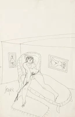 Souza, F.N. (Artist). Reclining Woman (Dominatrix), 1962 | Drawing