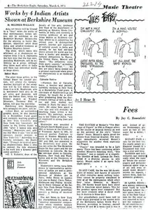 Wallace, Mildred (Writer). Works by 4 Indian Artists Shown At Berkshire Museum, 06 March 1971 | Newspaper clipping | 00635222