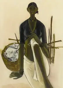 Prabha, B. (Artist). Untitled (Fisherwoman), 1972 | Painting