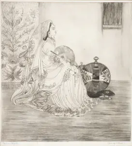 Chughtai, M.A.R. (Artist). Spinning Wheel, n.d. | Graphic Art