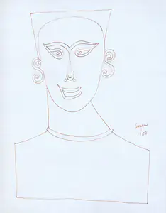 Souza, F.N. (Artist). Female (Nubian) Head, 1950 | Drawing