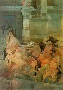 Vijaiwargiya, Ramgopal (Artist). Hanuman in Ravana's Harem, c.1940 | Painting