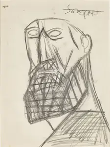 Souza, F.N. (Artist). Untitled (Head of a Bearded Man), 1952 | Drawing