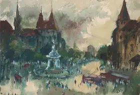 Gade HA Artist Flora Fountain Bombay Watercolour on paper midlate 1940s Painting FineArts 0022578