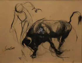 Das, Sunil (Artist). Untitled (Bull and Man), n.d. | Painting