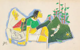 Husain, M.F. (Artist). Untitled (Seated women in a landscape), 2004 | Painting