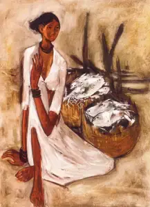 Prabha, B. (Artist). Untitled (Fisherwoman), n.d. | Painting