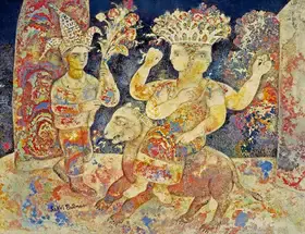 Burman, Sakti (Artist). The Jester Man and Girl on a Ram, 1998 | Painting
