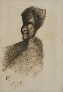 Tagore, Rabindranath (Artist). Head, 1939 | Drawing