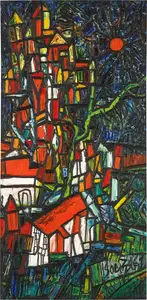 Souza, F.N. (Artist). Untitled (Mountain with Houses), 1961 | Painting