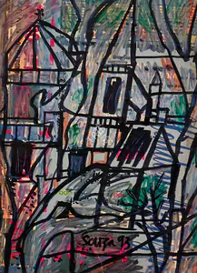 Souza, F.N. (Artist). Untitled (Townscape), 1993 | Painting