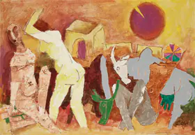 Husain, M.F. (Artist). Banaras Ghat, c. early 1970s | Painting