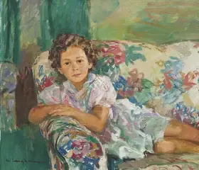Langhammer, Walter (Artist). Untitled (Portrait of a Child Reclining on a Sofa), circa 1940 | Painting