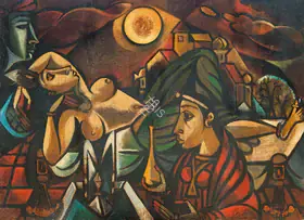 Raiba, A.A. (Artist). Lovers in Moonlight, 1965 | Painting