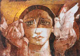 Naqsh, Jamil (Artist). Untitled (Woman With Pigeons), n.d. | Painting