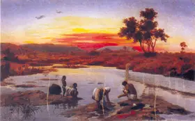 Circle of Raja Ravi Varma (Artist). A River at Sunset, n.d. | Painting