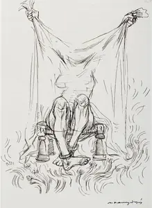 Ramachandran, A. (Artist). Yellow Robes, Three Sketches, n.d. | Drawing