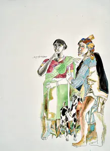 Goud, K. Laxma (Artist). Untitled (Couple with Goat), c.1980s | Drawing
